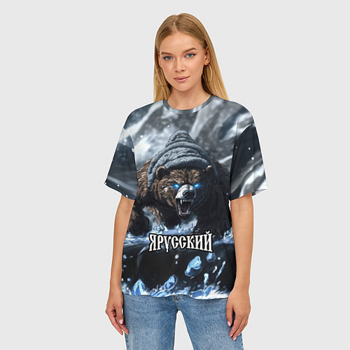 Женская футболка оверсайз Я русский - агрессивный медведь / 3D-принт – фото 3