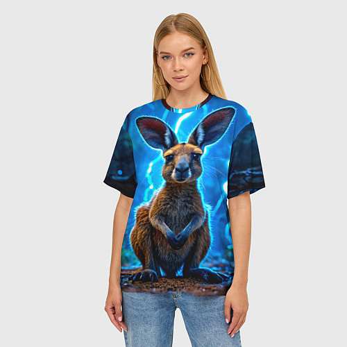 Женская футболка оверсайз Кенгуру в разрядах молнии / 3D-принт – фото 3