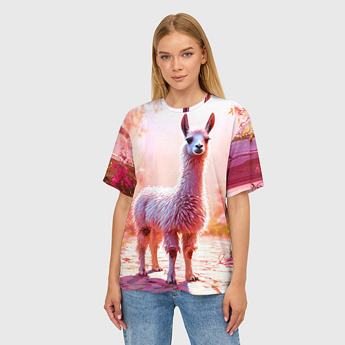 Женская футболка оверсайз Альпака в розовом / 3D-принт – фото 3