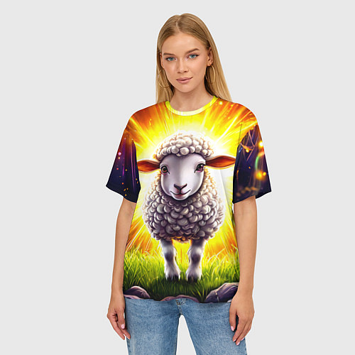 Женская футболка оверсайз Овечка в ярких лучах / 3D-принт – фото 3