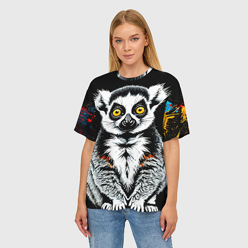 Женская футболка оверсайз Лемур на черном / 3D-принт – фото 3