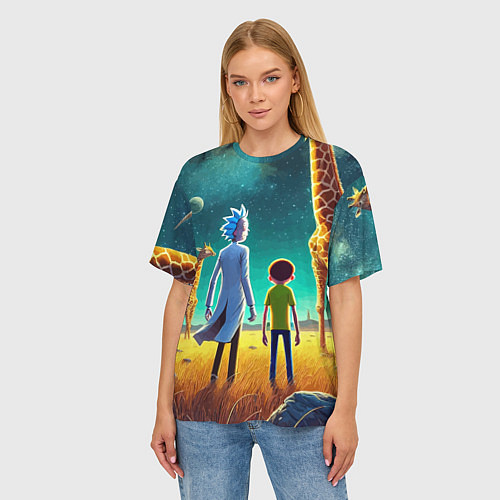 Женская футболка оверсайз Рик и Морти на планете жирафов - нейроарт / 3D-принт – фото 3