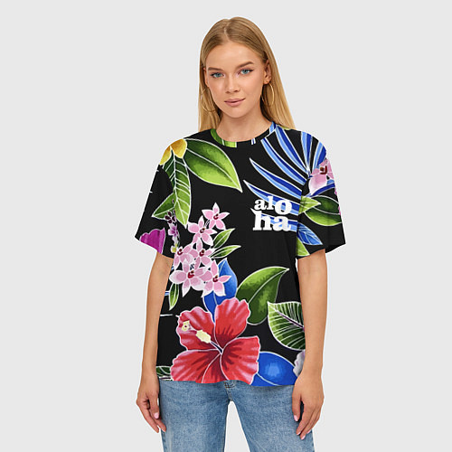 Женская футболка оверсайз Tropical flowers - aloha / 3D-принт – фото 3