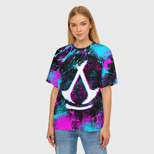 Женская футболка оверсайз Assassins creed shadows - neon color / 3D-принт – фото 3