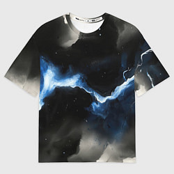 Футболка оверсайз женская Синий разлом на черной плите текстура, цвет: 3D-принт