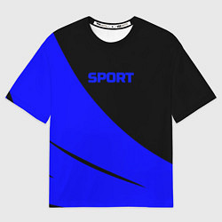 Футболка оверсайз женская Sport чёрно-синий двуцветный, цвет: 3D-принт