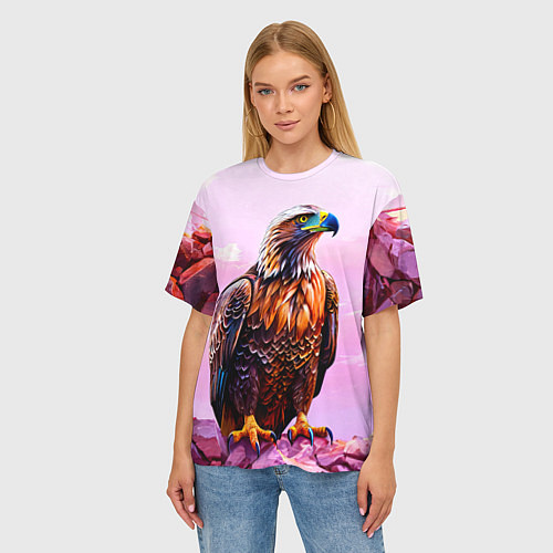 Женская футболка оверсайз Орел и розовый закат / 3D-принт – фото 3