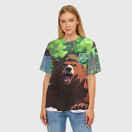 Женская футболка оверсайз Русский медведь патриот / 3D-принт – фото 3