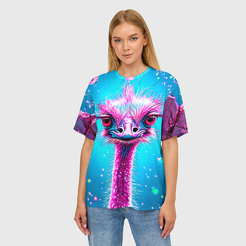 Женская футболка оверсайз Страусиная голова / 3D-принт – фото 3