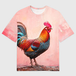Футболка оверсайз женская Петух на розовом, цвет: 3D-принт