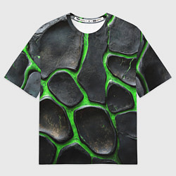 Футболка оверсайз женская Черная потертая текстура на зеленом фоне, цвет: 3D-принт