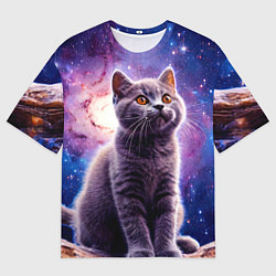 Футболка оверсайз женская Британская короткошёрстная кошка в космосе, цвет: 3D-принт