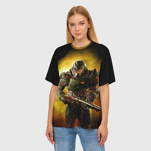 Женская футболка оверсайз Doom guy slayer / 3D-принт – фото 3