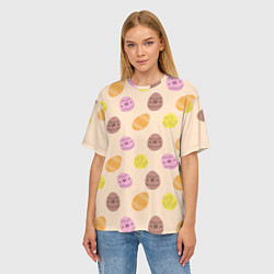 Футболка оверсайз женская Пасха цветные яйца, цвет: 3D-принт — фото 2