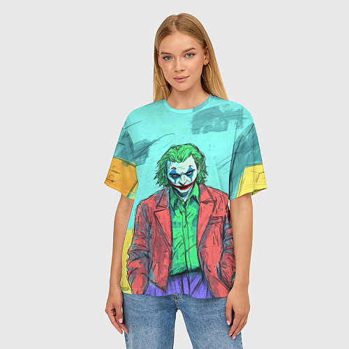 Женская футболка оверсайз Джокер в красном костюме / 3D-принт – фото 3