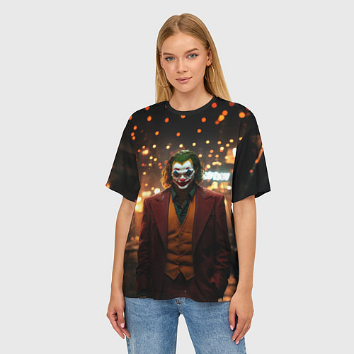 Женская футболка оверсайз Джокер в ночном переулке / 3D-принт – фото 3