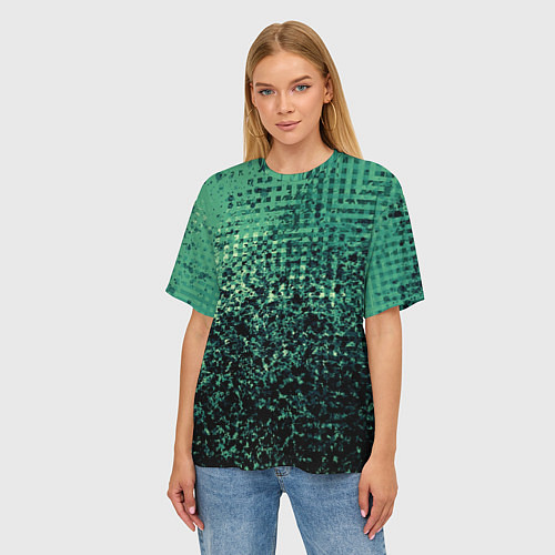 Женская футболка оверсайз Чёрно-зелёный абстракция с пятнами / 3D-принт – фото 3