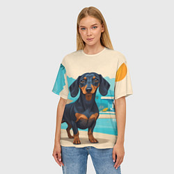 Футболка оверсайз женская Такса и пальма, цвет: 3D-принт — фото 2