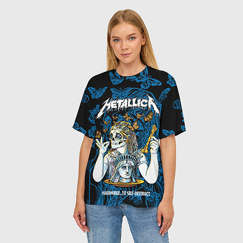 Женская футболка оверсайз Metallica - skeleton and butterflies / 3D-принт – фото 3