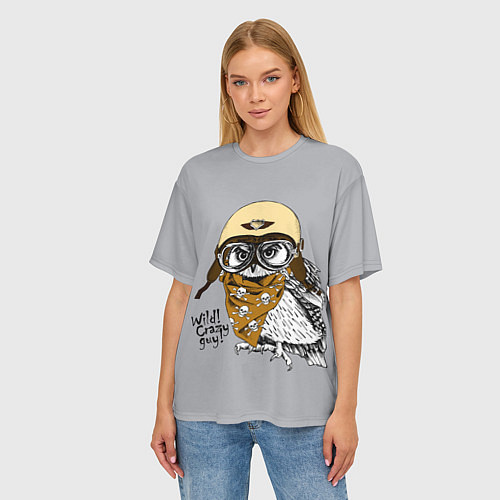 Женская футболка оверсайз Owl - wild crazy guy / 3D-принт – фото 3