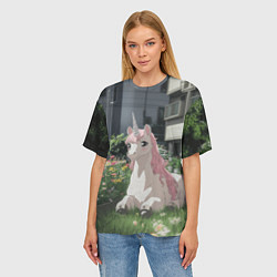 Футболка оверсайз женская Единорог в городе, цвет: 3D-принт — фото 2