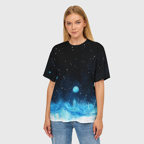 Женская футболка оверсайз Синяя светящееся краска / 3D-принт – фото 3