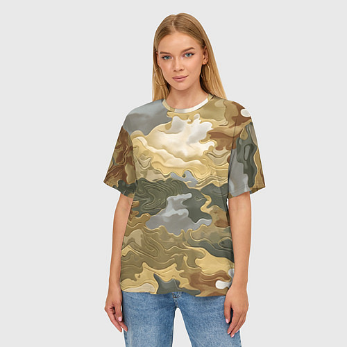 Женская футболка оверсайз Золотистый камуфляж / 3D-принт – фото 3