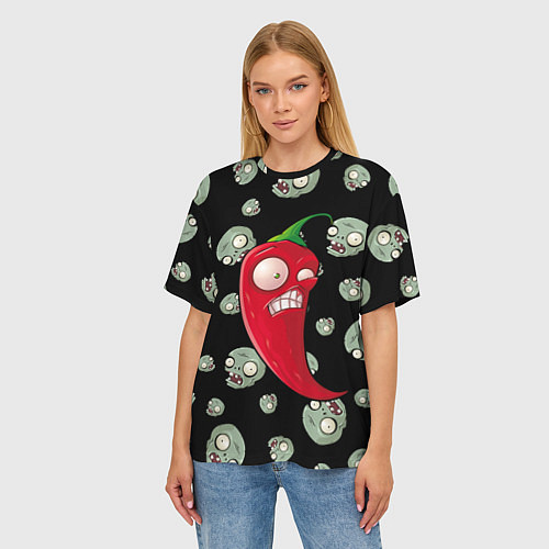 Женская футболка оверсайз Перчик из игры растения против зомби / 3D-принт – фото 3