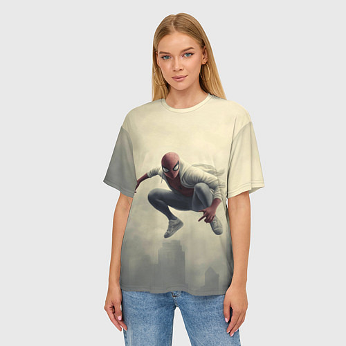 Женская футболка оверсайз Человек паук в прыжке / 3D-принт – фото 3