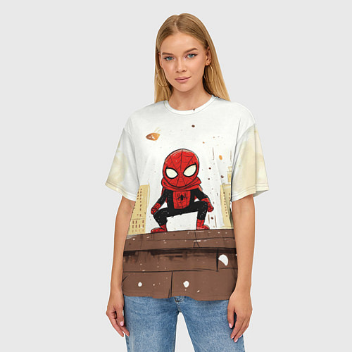 Женская футболка оверсайз Мини человек-паук / 3D-принт – фото 3