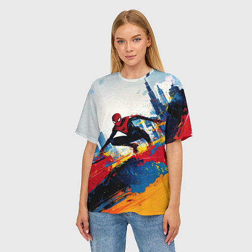 Женская футболка оверсайз Человек - паук и пролитая краска / 3D-принт – фото 3