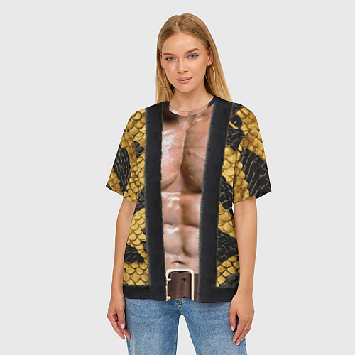 Женская футболка оверсайз Накаченное мужское тело в змеином наряде / 3D-принт – фото 3