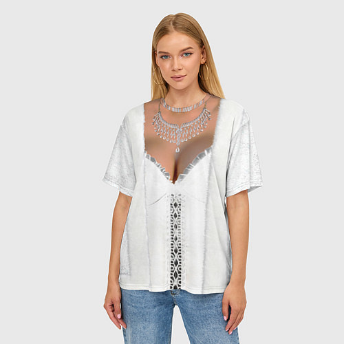 Женская футболка оверсайз Костюм невесты с ожерельем / 3D-принт – фото 3