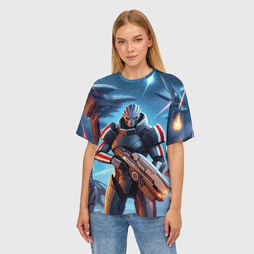 Женская футболка оверсайз Mass Effect - space fantasy / 3D-принт – фото 3