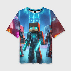 Футболка оверсайз женская Minecraft - ai art neon glow, цвет: 3D-принт