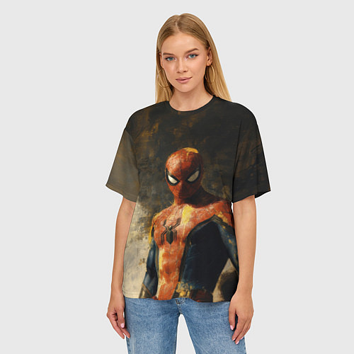 Женская футболка оверсайз Человек-паук портрет / 3D-принт – фото 3