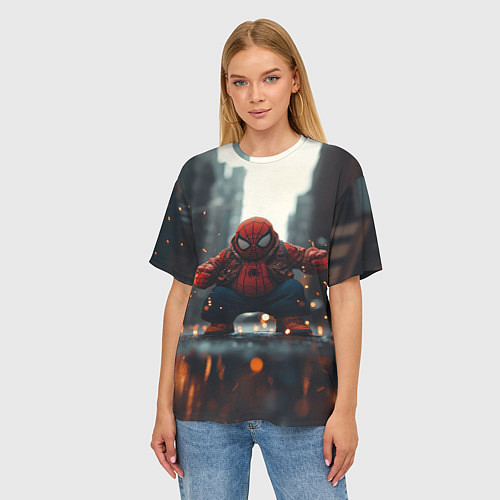 Женская футболка оверсайз Толстый злой человек-паук / 3D-принт – фото 3