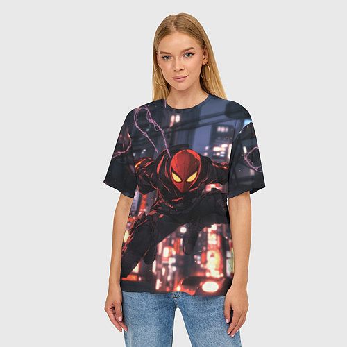 Женская футболка оверсайз Человек паук в черном / 3D-принт – фото 3