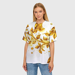 Футболка оверсайз женская Золотые листья на белом, цвет: 3D-принт — фото 2