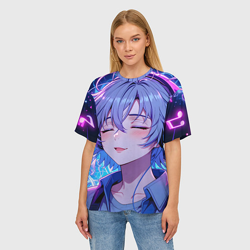 Женская футболка оверсайз Влюбленный в музыку / 3D-принт – фото 3