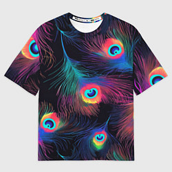 Футболка оверсайз женская Павлиньи перья - разные оттенки, цвет: 3D-принт