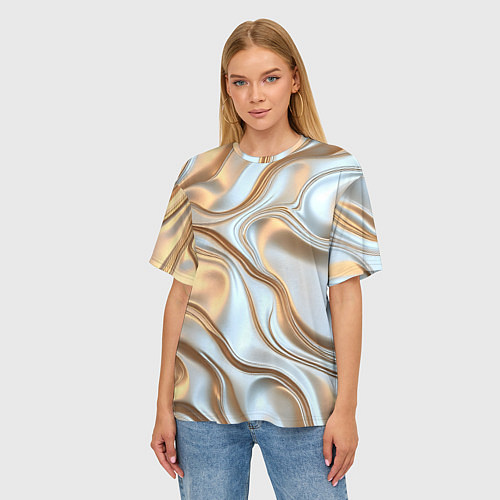 Женская футболка оверсайз Жидкое белое золото / 3D-принт – фото 3