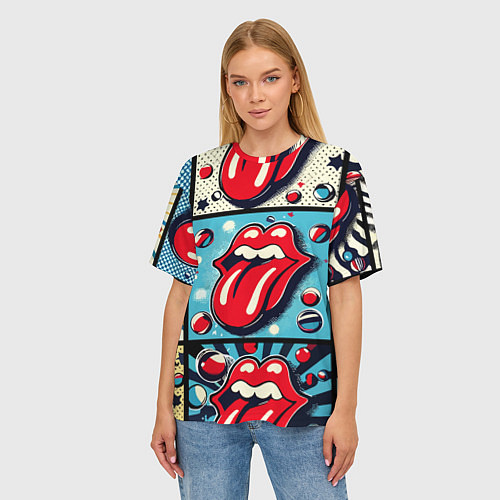 Женская футболка оверсайз Rolling Stones logo - pop art / 3D-принт – фото 3