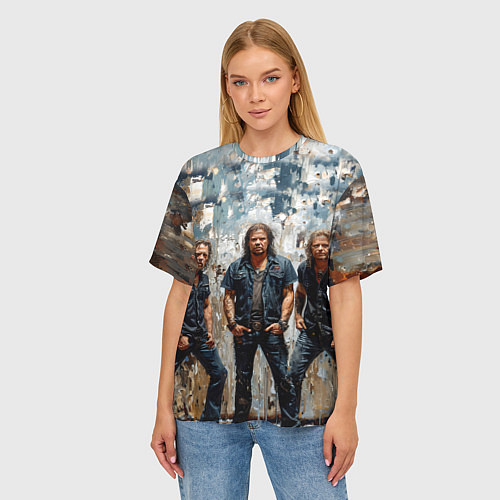 Женская футболка оверсайз Metallica масляной краской / 3D-принт – фото 3