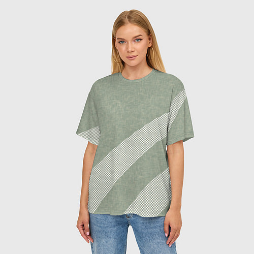 Женская футболка оверсайз Светлый серо-зелёный абстрактный / 3D-принт – фото 3