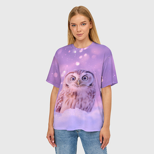 Женская футболка оверсайз Удивленная сова / 3D-принт – фото 3