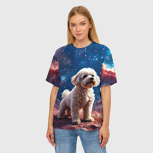 Женская футболка оверсайз Бишон в космосе / 3D-принт – фото 3