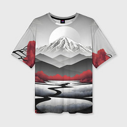 Женская футболка оверсайз Белые горы и красные деревья