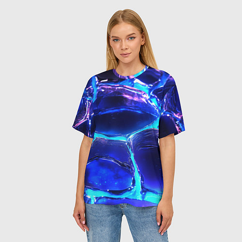 Женская футболка оверсайз Объемные плиты в неоновом свечение / 3D-принт – фото 3