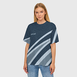 Футболка оверсайз женская Sport синий текстурный с полосами, цвет: 3D-принт — фото 2